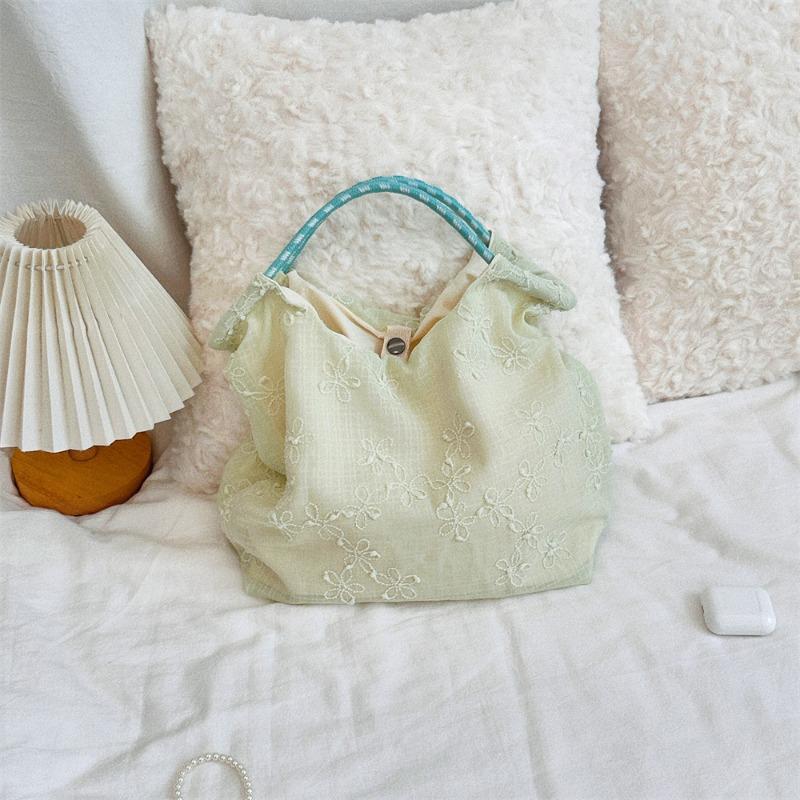 Tulle embroidery small fresh commuter tote bag literary canvas bag travel vacation shoulder bag