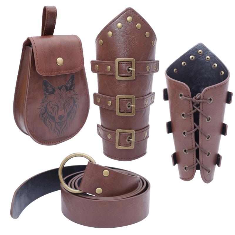 Halloween Medieval Leather Waist Belt Medieval Arm Bracer Medieval Waist Pack for Men Halloween Dress up