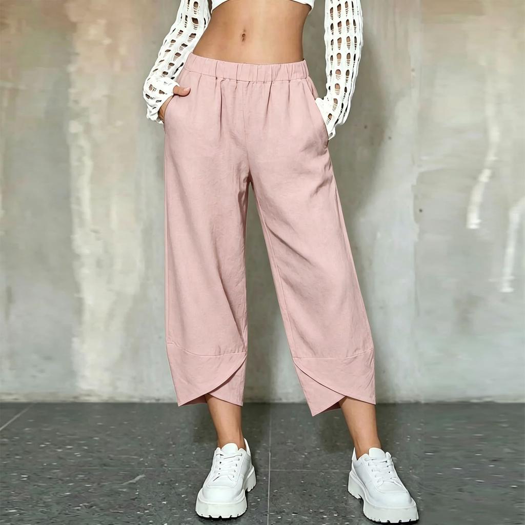 Women's Loose Fit Pants with Elastic Waistband and Hem for Casual Everyday Wear
