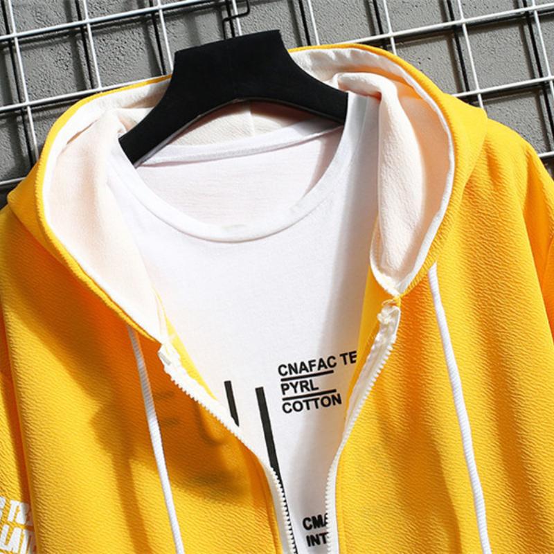 Trening pentru bărbați de vară Seturi casual Harajuku Îmbrăcăminte sportivă pentru bărbați Set cu mâneci scurte cu glugă + Tricouri scurte 2 buc. Costum sport Îmbrăcăminte largi