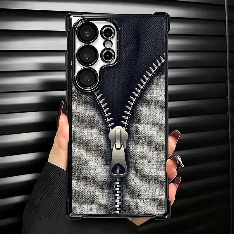 Retro Zipper Jeans Pattern Soft Phone Case For Samsung Galaxy S26 Ultra S25 Edge S24 FE S23 Plus S22 S21 + S20 Plating Anti-Fall