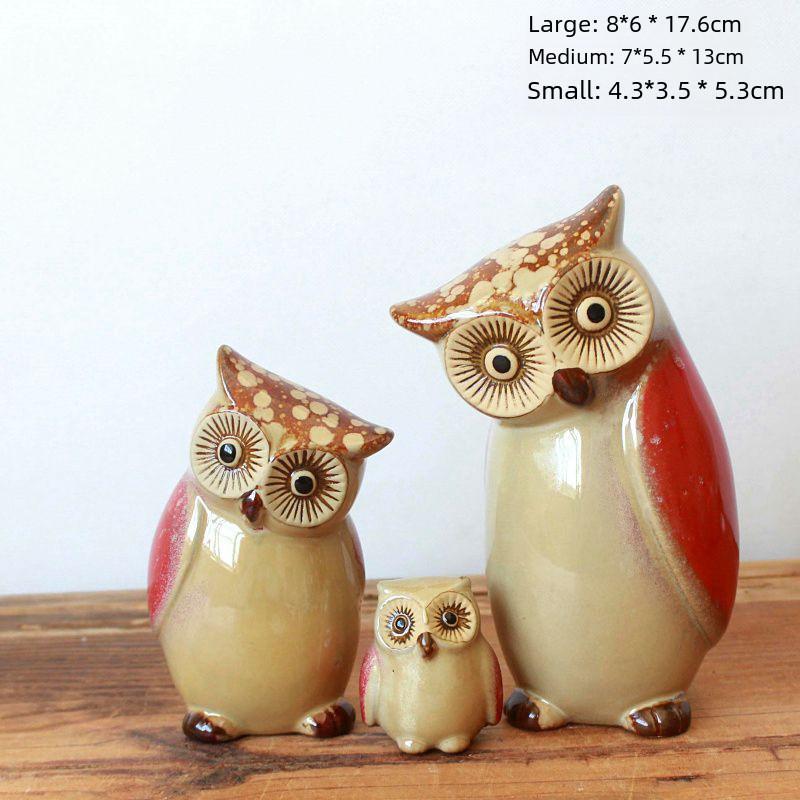 3pcs Porcelain Owls Statue Ornament Shaped Desktop Craft Figurine Sitting Room
