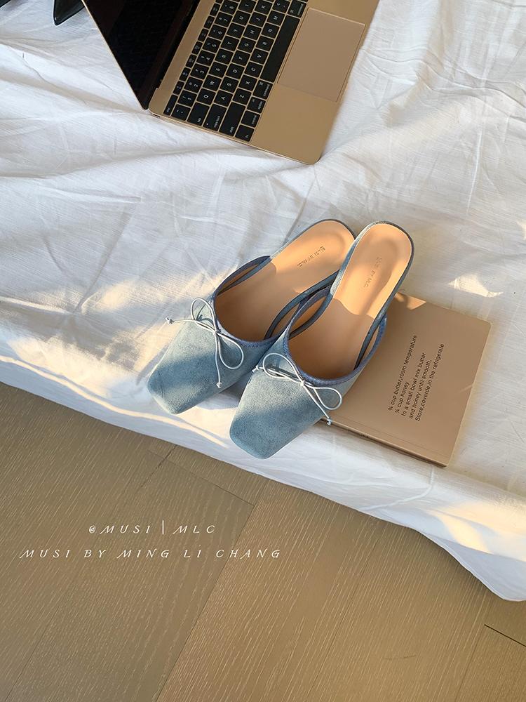 Women‘s Summer New Sandals Casual Slip on Lady Mules Butterfly-knot Comfort Slippers Square Toe Slingback Ladies Flat Sandals