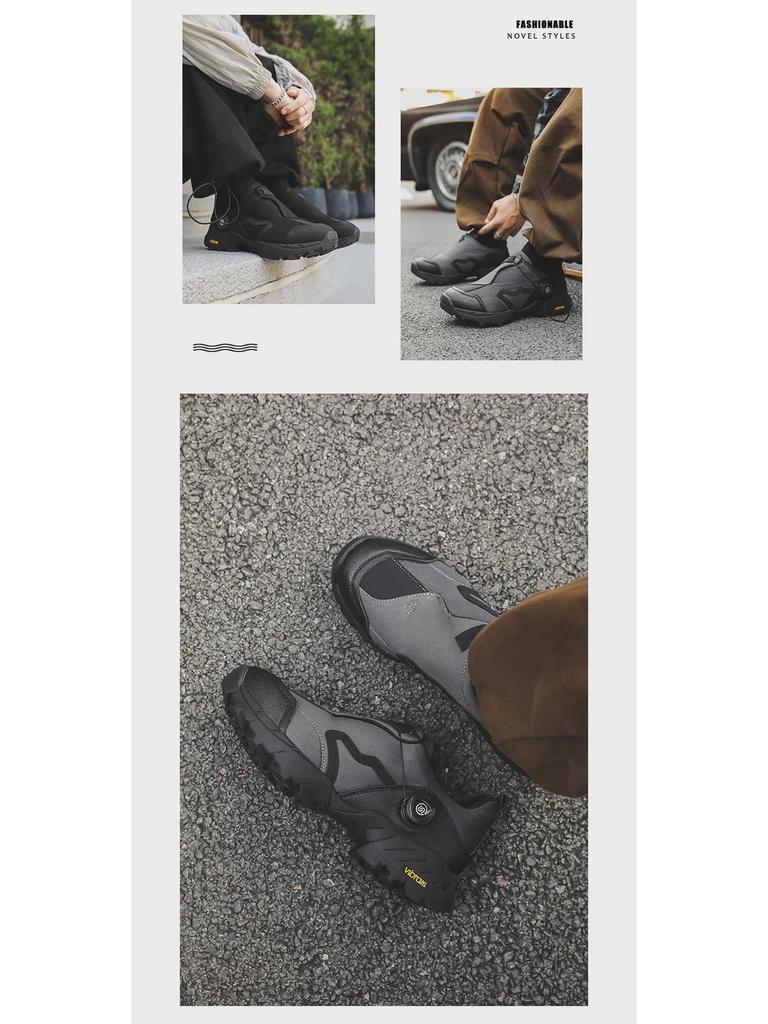 Men's Retro Thick-Soled Leather Hiking Shoes for Fall Camping