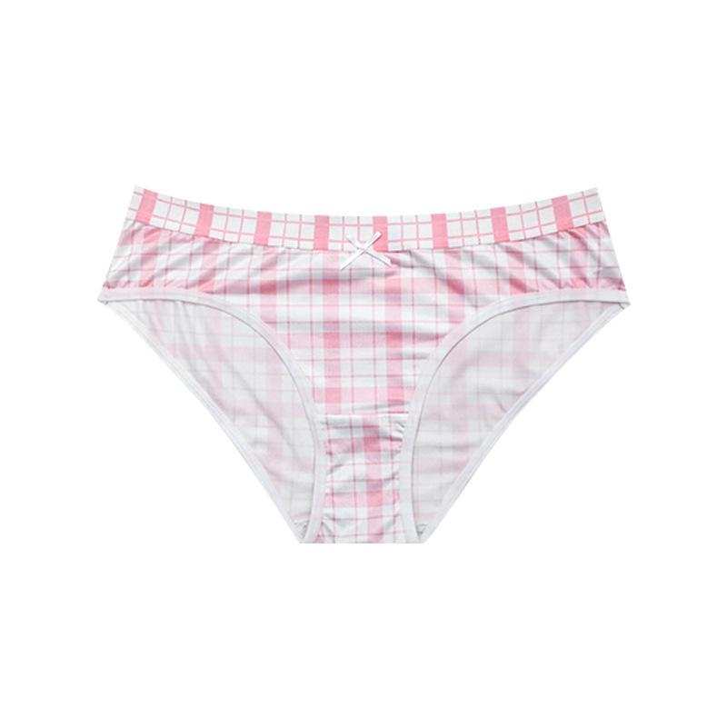 

Ladies Summer Lovely Bow-tie Clash Color Check Breathable Comfortable Cotton Antibacterial Crotch Triangle Briefs XL рожевий