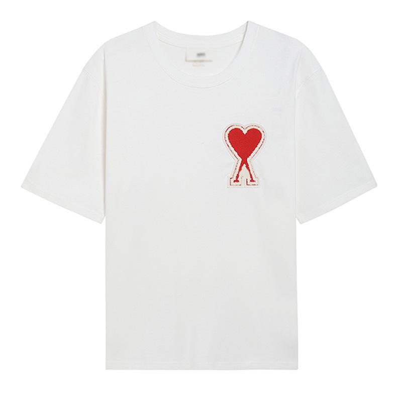 

AMI CLAMS Колекція Весна/Літо Футболка з круглим вирізом з вишивкою серця Унісекс Вільна Повсякденна Medium