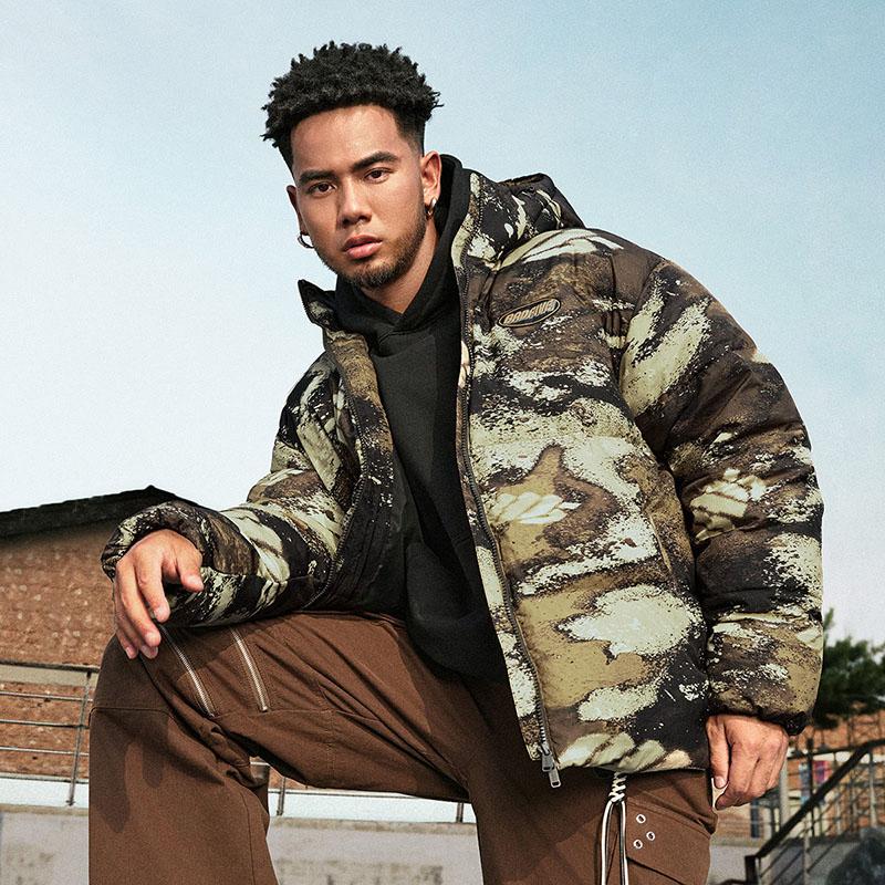 Li Ning Badfive Water-Resistant Comfortable Casual Minimalist Hooded Warm Versatile Zipper Short Loose Winter Down Jacket Men Jacket AYMU197-5