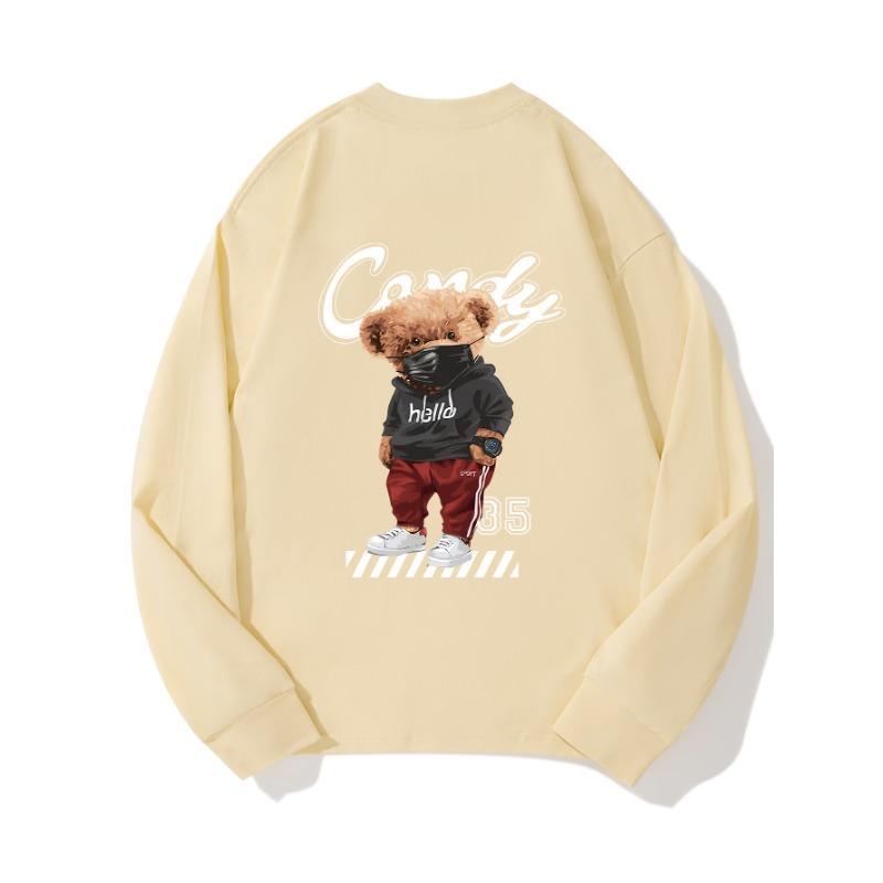 

Осенняя одежда Mask Bear с длинными рукавами из чистого хлопка, новый мужской и женский топ, весенний внутренний слой, базовая рубашка, футболка с круглым вырезом и длинными рукавами XXL бежевый