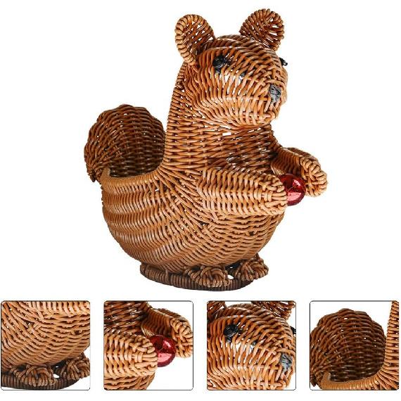EXCEART Squirrel Shape Woven Storage Basket with Lid - Handwoven Rattan Storage Basket Organizer Squirrel Shape Woven Wicker Food Fruit Vegetable