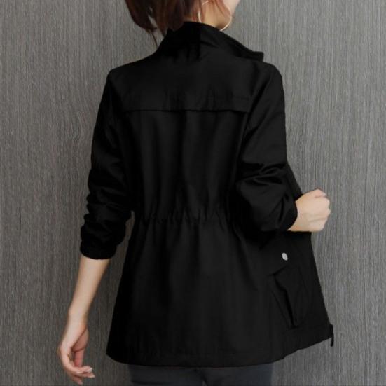 Women Autumn Winter Double Layer Windbreaker Stand Collar Long Sleeve Zipper Placket
