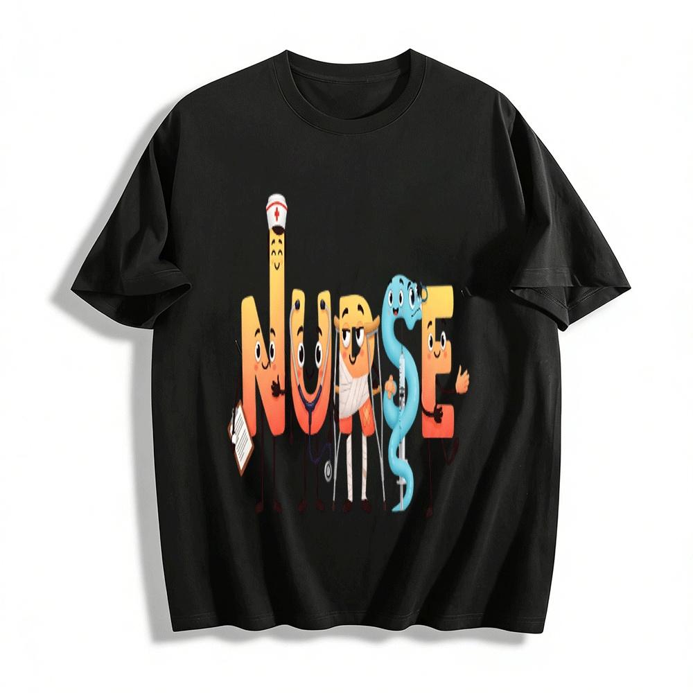 Cute Nurse Themed Letter Print Casual T-Shirt Pure cotton T-shirt XXS