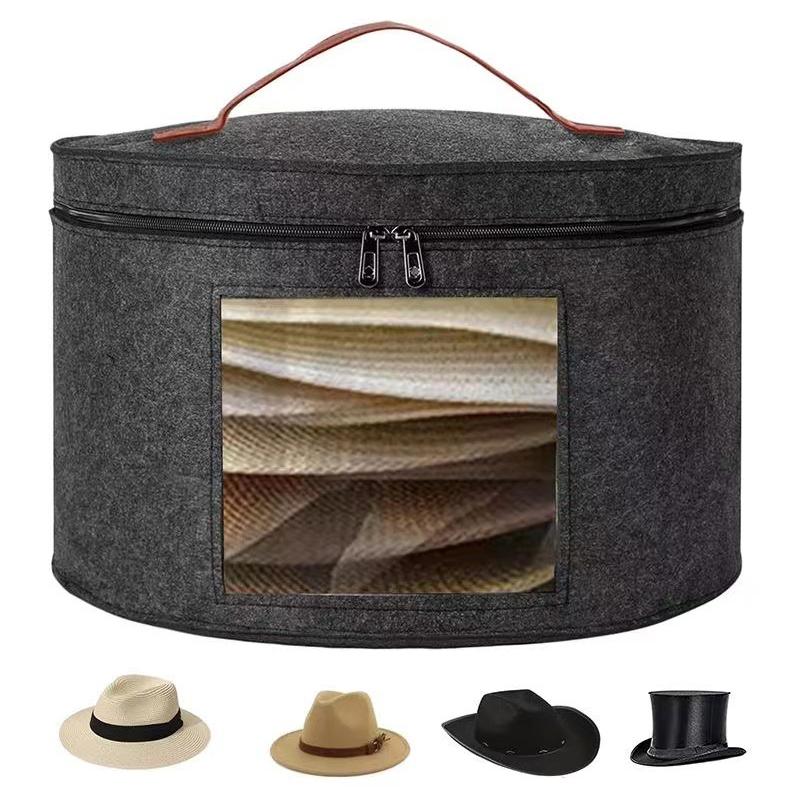 Hat Storage Box Dustproof Case Household Round Felt Storage Hats Bucket Clothes Organizers With Zippered Lid Travel Bags