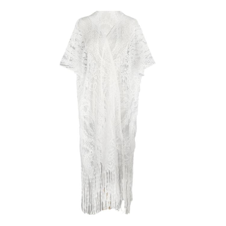 

Soft Tankini Cover Up Dress Long Tassels Cardigan Shawl Bohemian Fringed Casual Beachwear for Vacation or Daily Wear белый