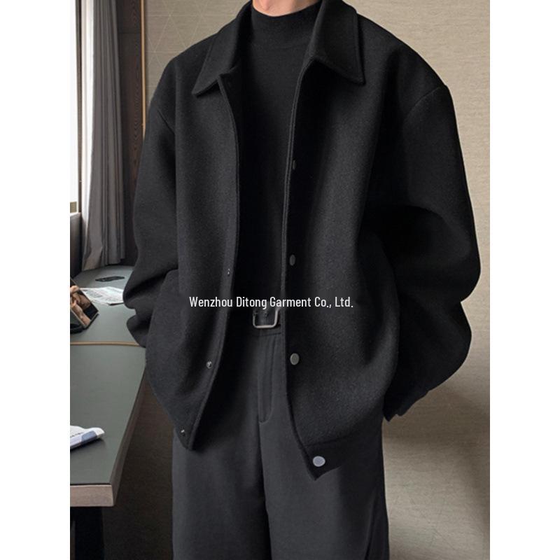 Men’s Gray Turn-Down Collar Wool Coat - Autumn Korean Style, Loose Fit