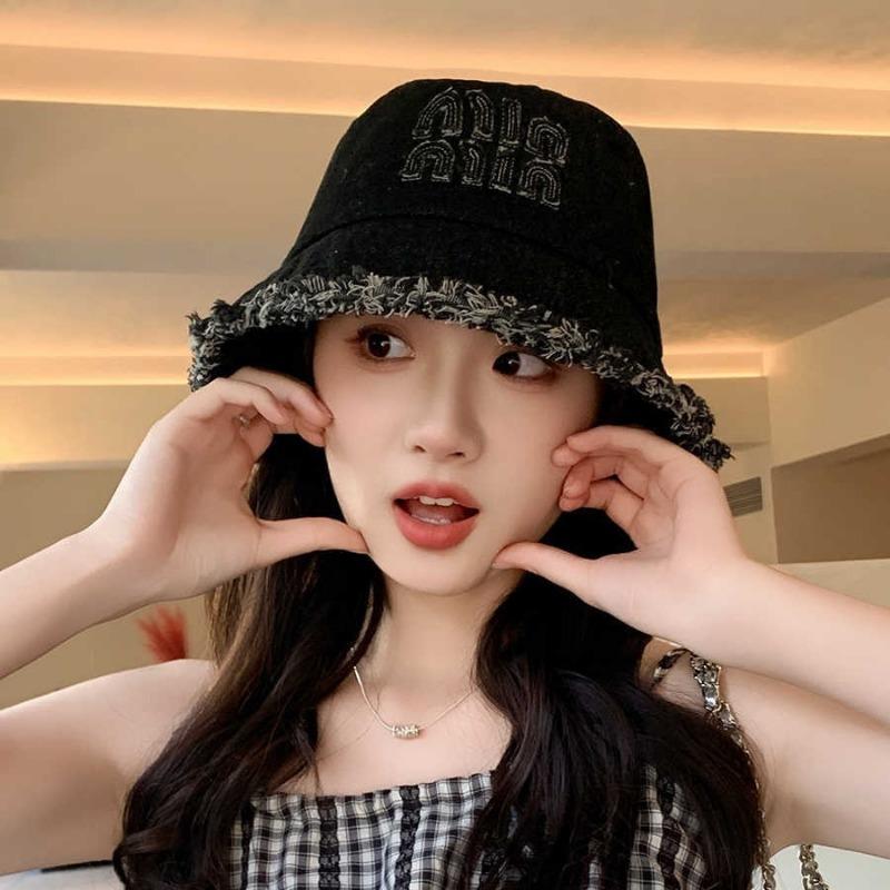 New letter rough edge fisherman hat children big head circumference showing face small bucket hat versatile retro denim basin hat