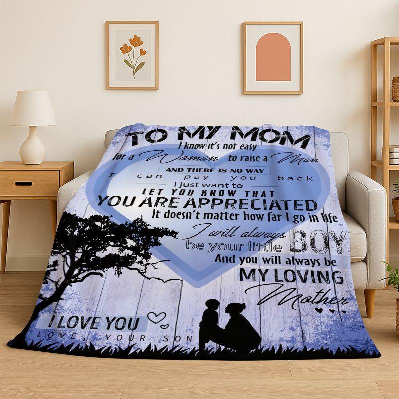 Gift Thanks To My Mom Mother Letter Present Flannel Blanket Soft Throw Blanket for Bedroom Living Room Bed Camping Picnic Nap