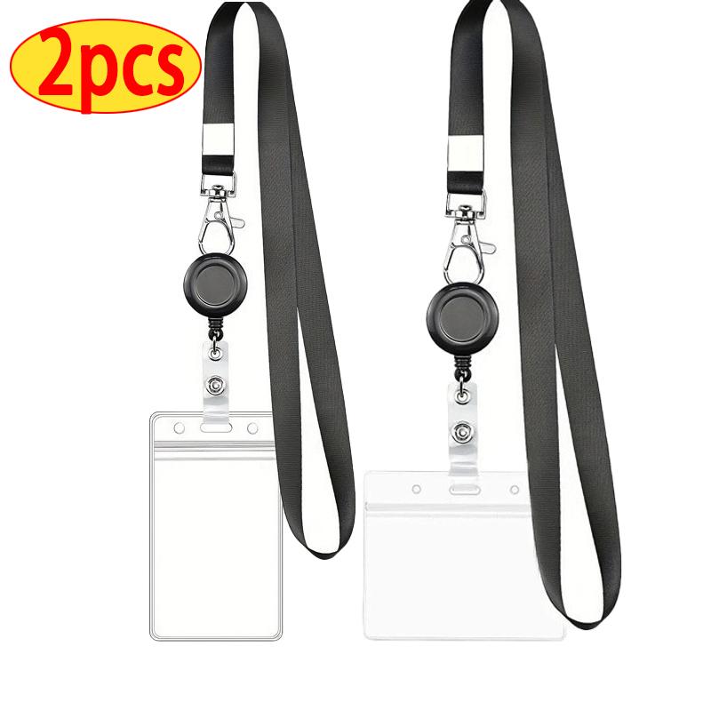 Pure Color Retractable Badge Reel Retractable Teacher Lanyard with Name Card Badge Holder Neck Strap Keychian Accessories Gift