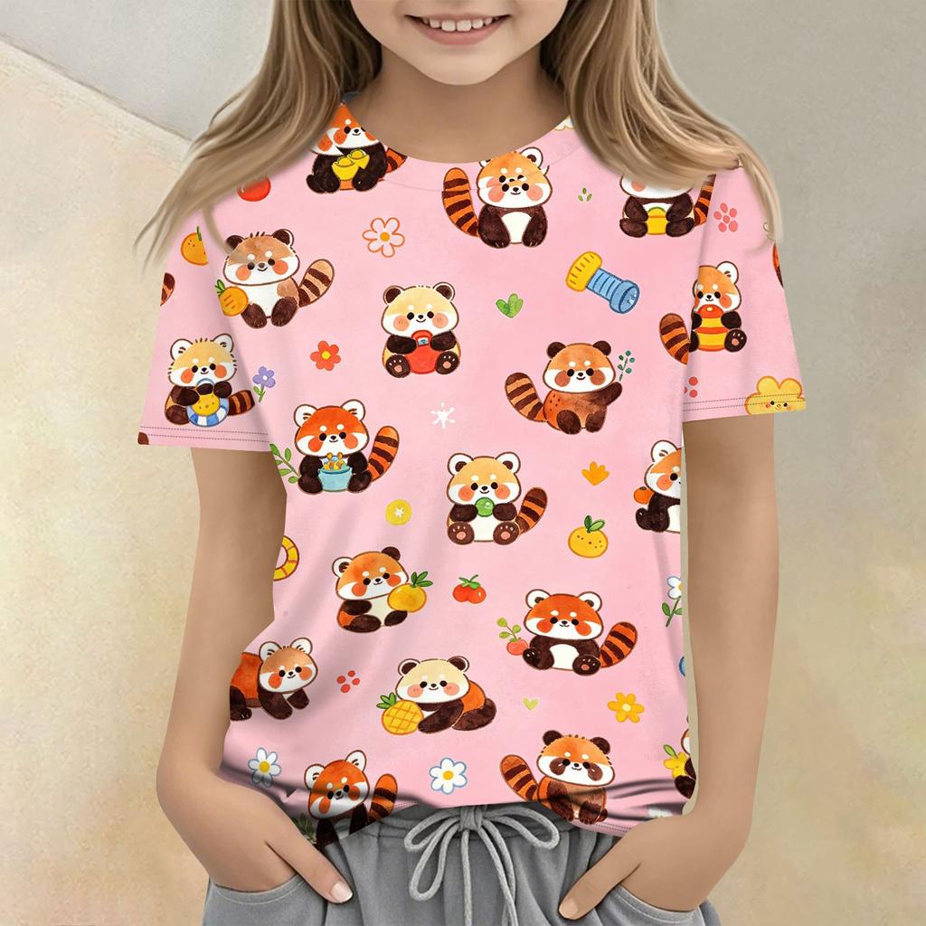 Kids Animal Print Casual Loose Fit Short Sleeve T Shirt Round Neck Comfortable Soft Fabric Top for Everyday Wear