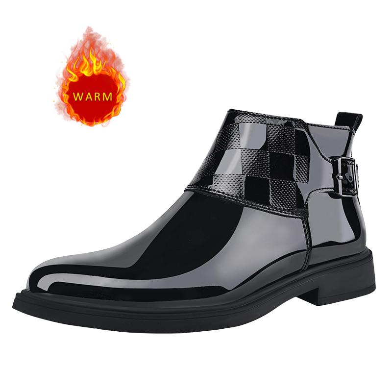 Fashion High End Brand Men's Shiny Leather Shoes Luxurious Business Formal Shoes Pointed Winter Cotton High Top Shoes for Men’s