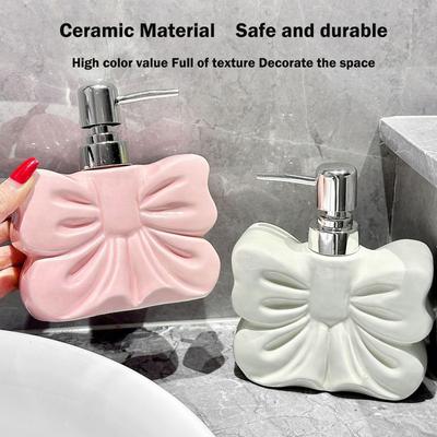 Cute Bow Shaped Soap Dispenser Bathroom, Shower Hand Sanitizer, Ceramic Soap Dispenser Lotion/shampoo Pump Bottle
