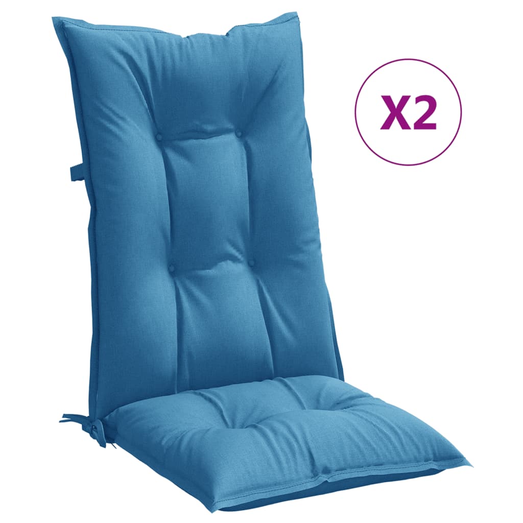 High Back Chair Cushions 2 Pcs Melange Blue 120x50x7 Cm Fabric