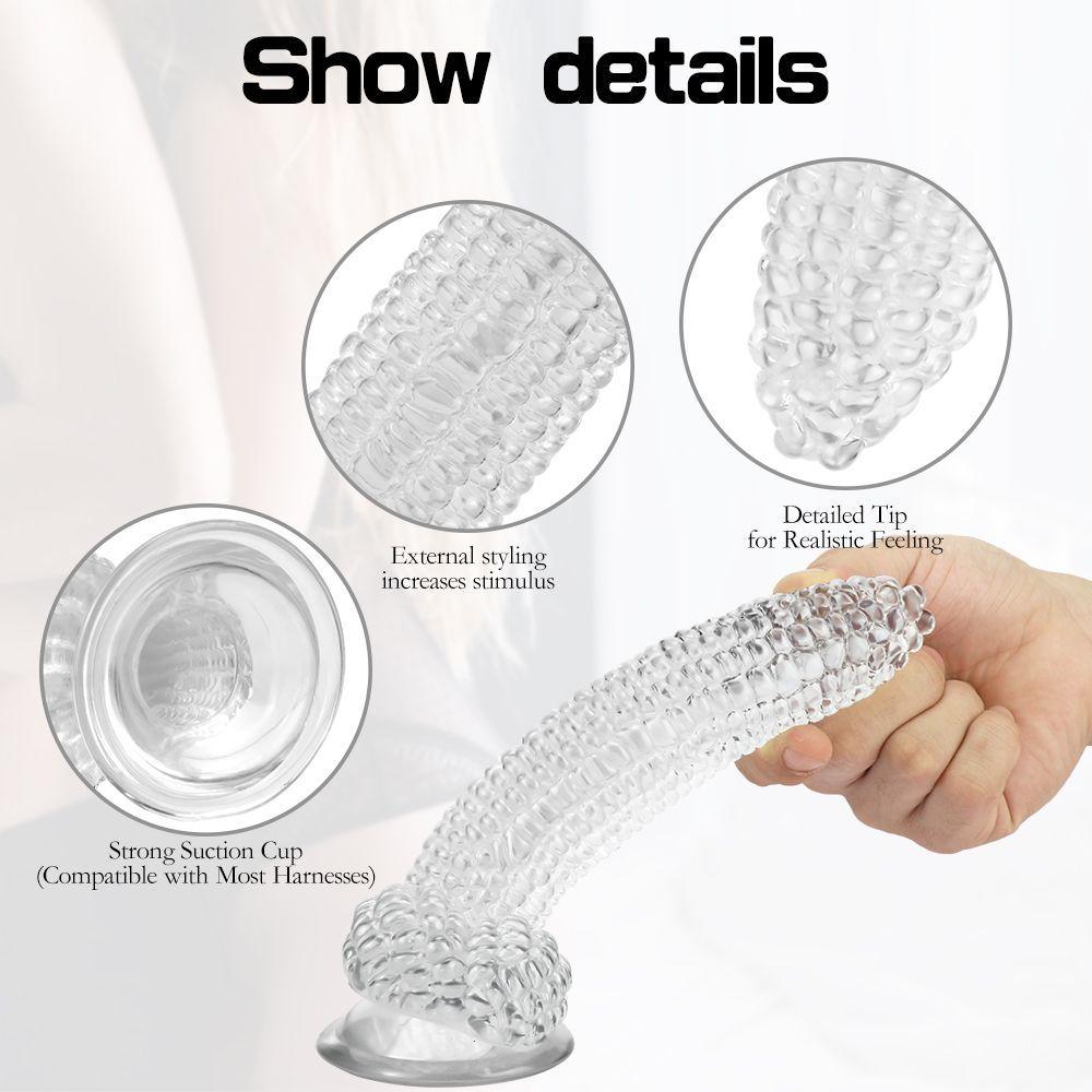 Corn-shaped Dildo with Suction Cup & Anal Plug - Transparent Hygienic Adult Toy