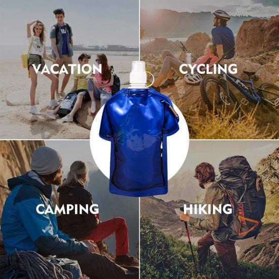 Foldable Water Bottle 500ml BPA Free Reusable T-shirt Shaped Water Pouch Portable Leak-Proof Drinking Bottle Hiking Camping Travel