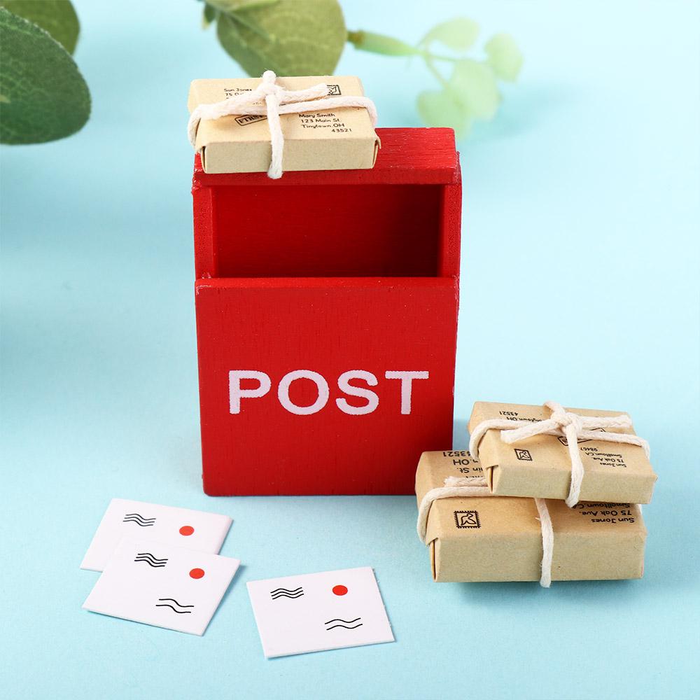 With Mail Sack Postcard Simulation Furniture Toy Dollhouse Miniature Letter Box Mini Mailbox