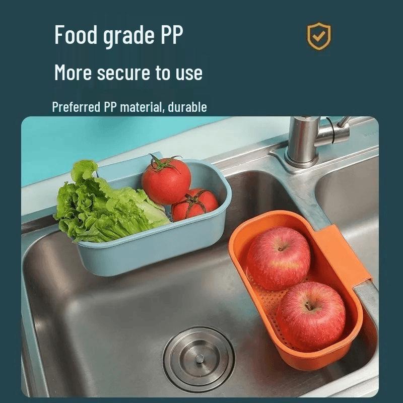 Universal Kitchen Sink Drain Basket: Hanging Filter for Fruits, Vegetables & Food Residue - Wet/Dry Separator Plastic Rack