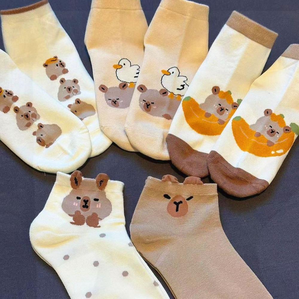 5Pairs Dot Capybara Socks Cartoon Socks Women Fashion Capybara Mid-tube Socks  Women