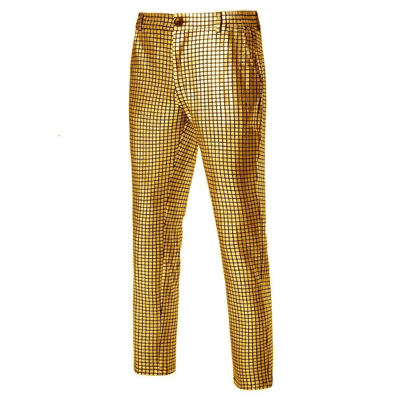 Men's Red Metallic Grid Dress Pants Shiny Straight Leg Trousers for Party & Stage