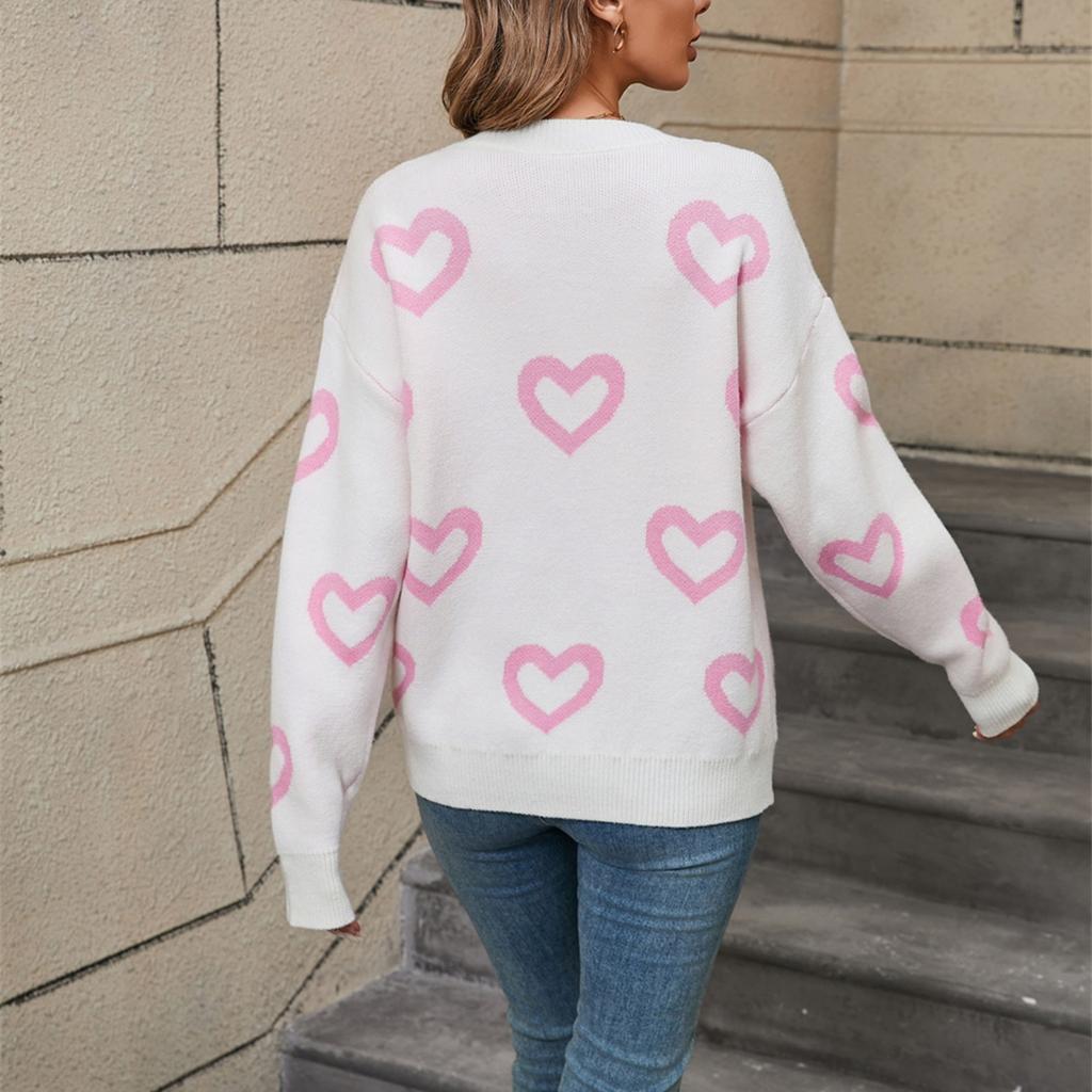 Kvinners løs Uformell mote Rundhals Hjertegenser Strikket Bunnskjorte Genser
