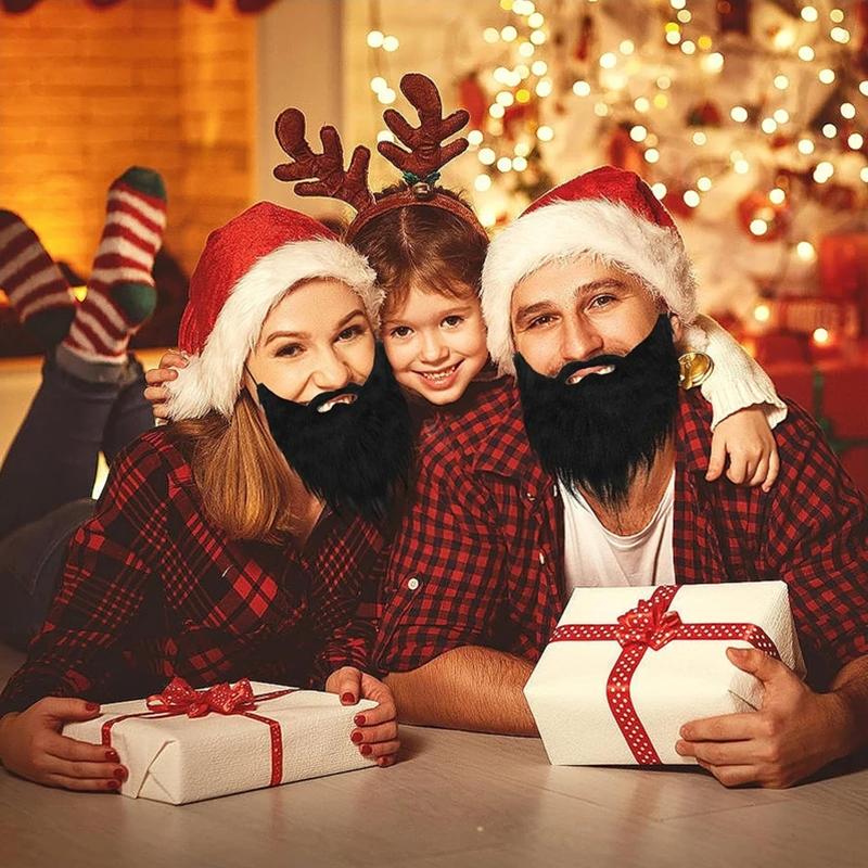 Black Fake Beard & Mustache Set - Unisex Costume Facial Hair for Halloween, Parties, Disguise Games & Pobooth Props