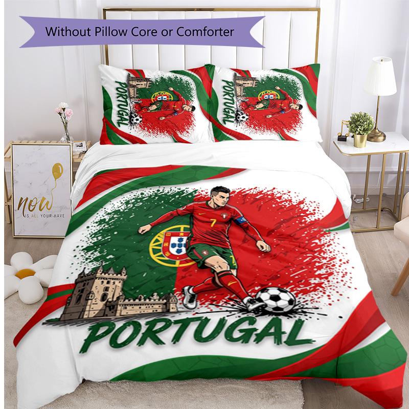 Set Biancheria da Letto Stampata Calcio Portogallo 3 Pezzi Set Copriletto Traspirante Accogliente come Regalo per la Casa Nuova o per le Feste