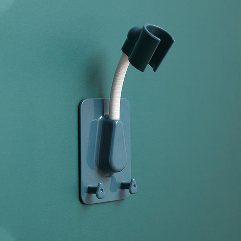1PC 360° Adjustable Self-Adhesive Showerhead Bracket Wall Mount With 2 Hooks Stand Bathroom ABS