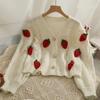 Donna Autunno Inverno Monocolore Fragola Casual Scollo a V Top Manica Lunga Maglieria Maglione a Maglia Cardigan