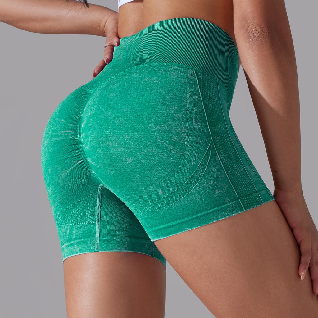 Gestrickte gewaschener Sand gewaschener Pfirsich hohe Taille Halbmond Yoga Shorts Sport Laufen Fitness Dreipunkt-Hose Damen