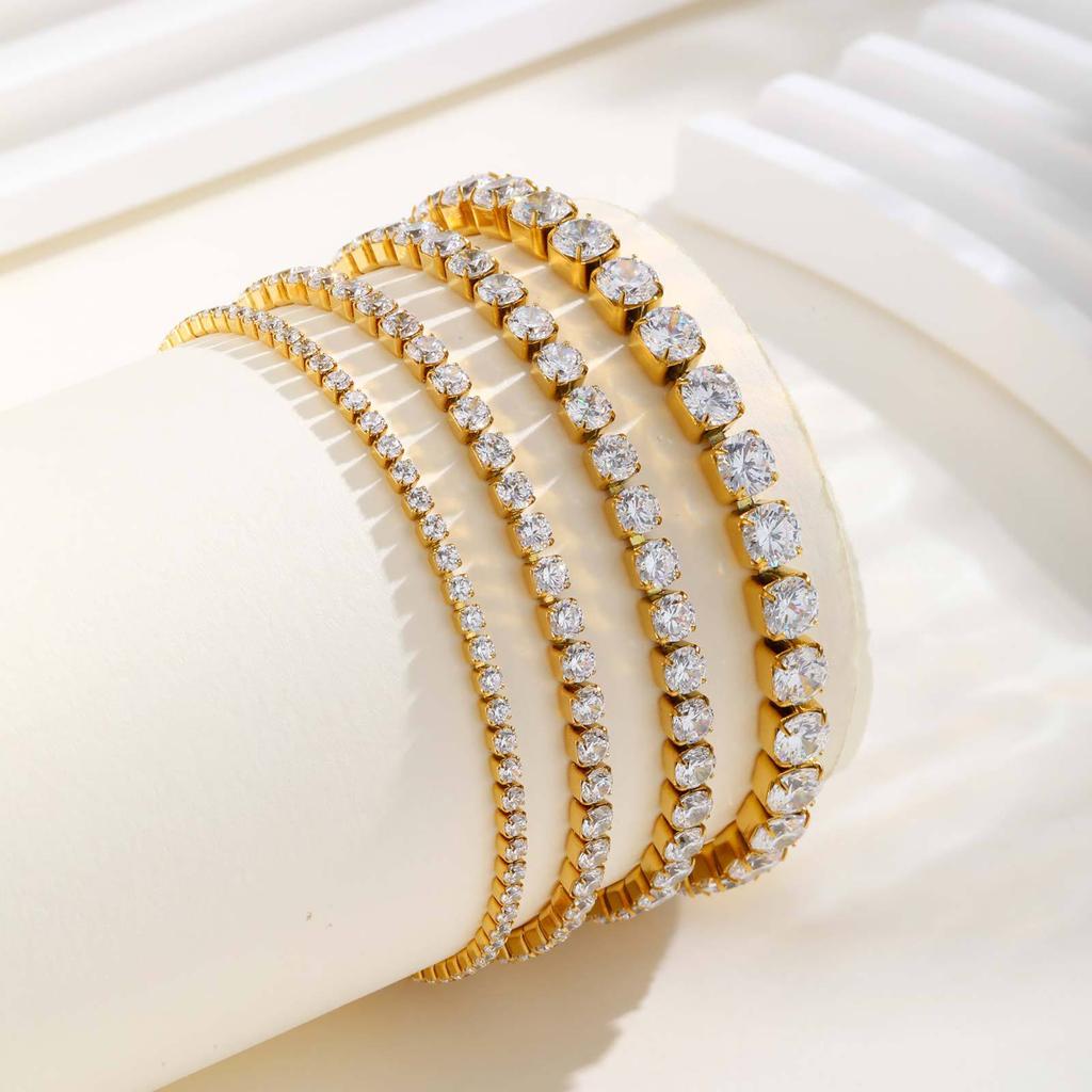 French Niche Shiny Zircon Tennis Chain Bracelet, High-End Light Luxury Necklace, Stainless Steel Jewelry Women'S Br-1241