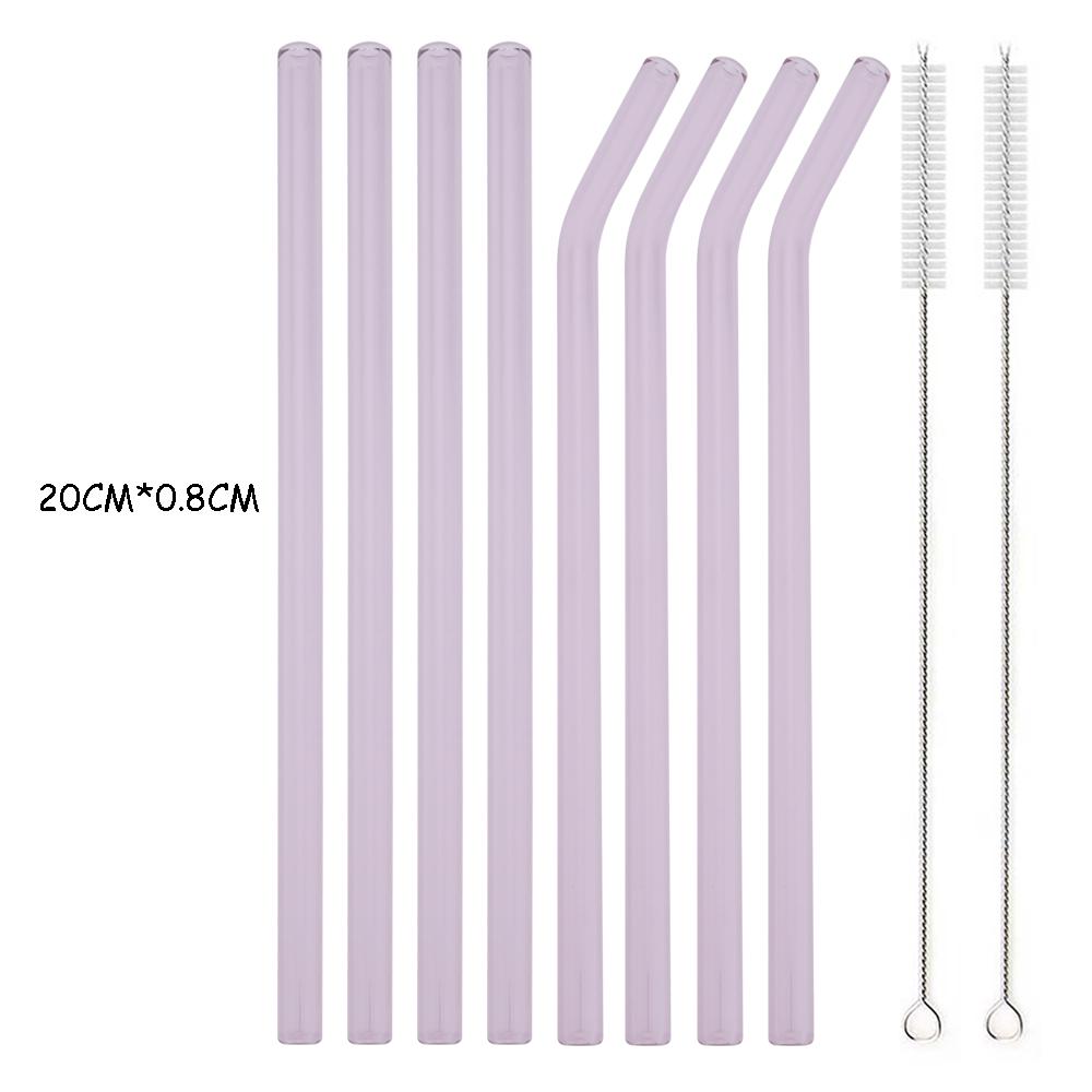 8Pcs High Borosilicate Glass Straw Set Multi-Color Reusable Glass Eco Friendly Drinking Straw for Cocktail Smoothie Bubble Tea