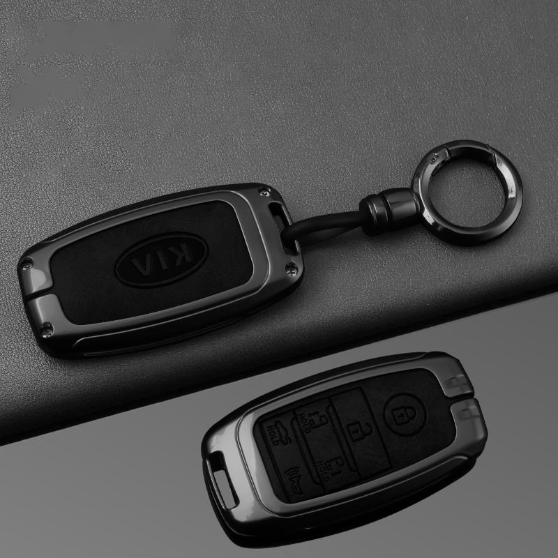 2026 Hot Car Sticker Zinc Alloy Leather Car Remote Key Case Cover Holder Shell For KIA Sedona Grand Carnival Sorento Protector K