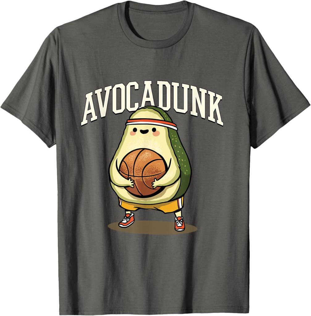 Avocadunk Avocado Basketball Pun Graphic Tee Funny Food Lover Gift Casual T-Shirt