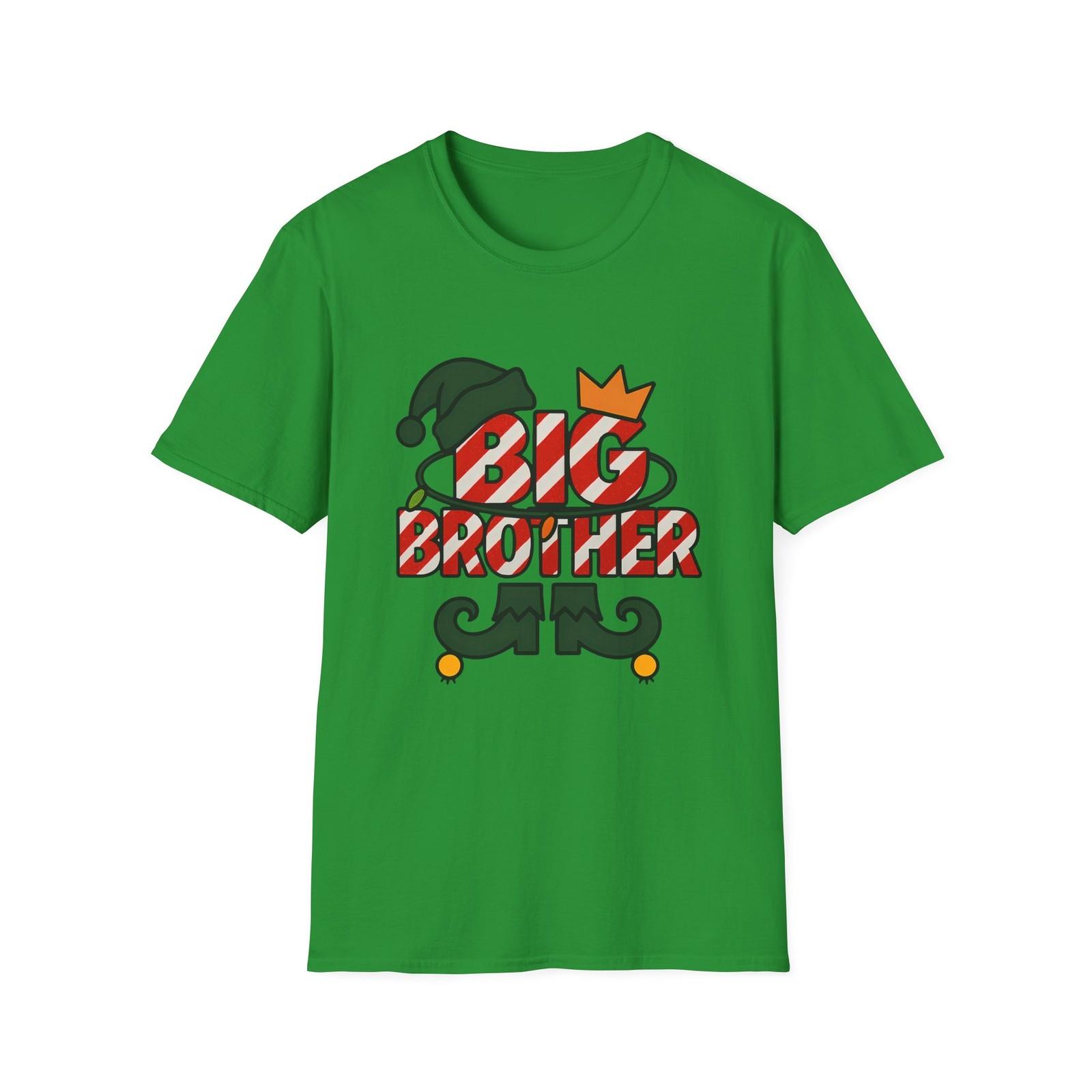 Unisex Softstyle T-Shirt Mens Womens Tees Top Big Brother Elf Hat Candy Cane Crown Christmas Holiday M