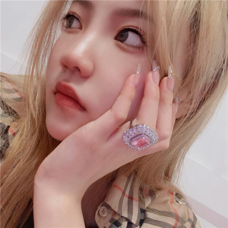 Roze Diamant Open Ontwerp Ring: High-End Luxe, Veelzijdig, Populair bij Vrouwen