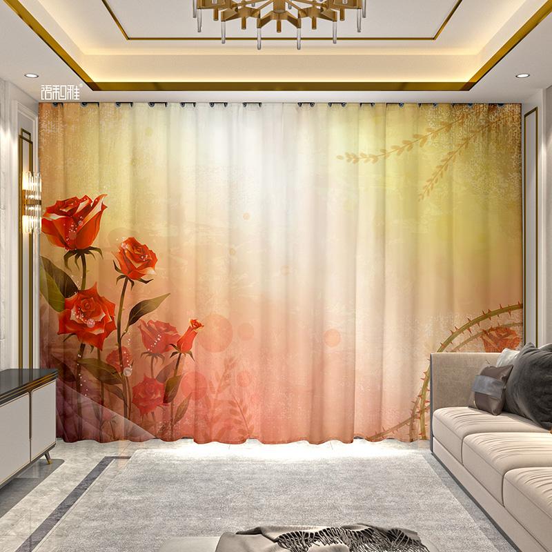 2 Panel Flower Rose Curtains for Girls Bedroom Living Room Floor-to-ceiling Window Kitchen Bathroom Blinds Cortinas Drapes