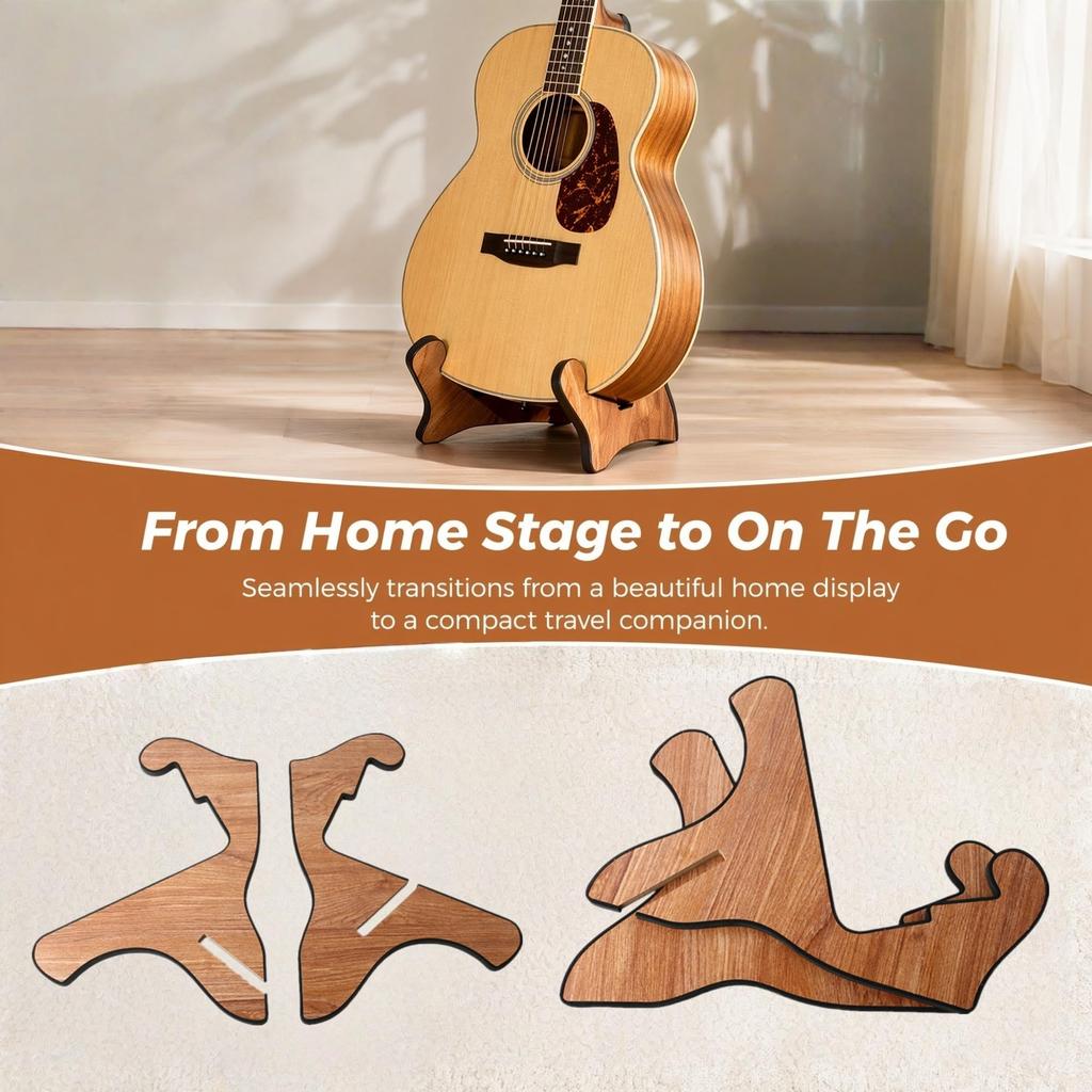 Miwayer Wooden Guitar Floor Stand Light Brown Non-slip Portable String Instrument Stand for Acoustic Classical Electric Guitar and Bass