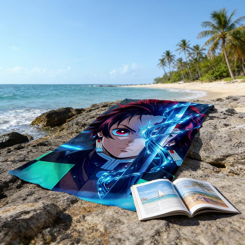 1pc Demon Slayer2 Beach Towel, Beach and Seaside Swimming Pool Equipment, Fashion Pattern, Rectangular, Travel Essentials