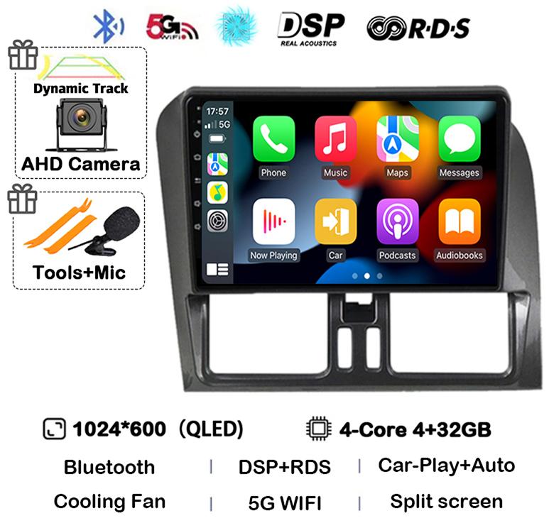 Android 14 Carplay Auto For Volvo XC60 2009-2017 Car Radio Multimedia GPS Navigation Video Player Autoradio Stereo Head Unit DSP