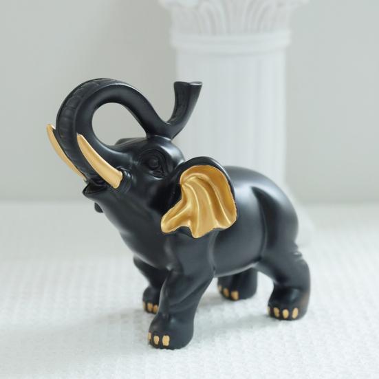 Elephant Ornament Black Golden Animal Design Resin Figurine Symbolizing Good Luck Strength Wisdom Elephant Sculpture