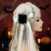 Festival Party Hair Piece Gothic Halloween Headdress with Rose And Chain Decoration, Mini Bowler Hat, Retro Clip Small Top Hat for Cosplay Masquerade