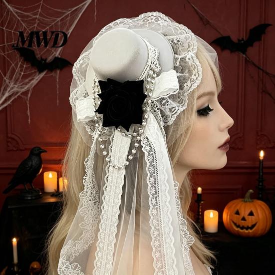 Festival Party Hair Piece Gothic Halloween Headdress with Rose And Chain Decoration, Mini Bowler Hat, Retro Clip Small Top Hat for Cosplay Masquerade